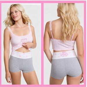 LoveShackFancy x Victoria’s Secret PINK collab grey shorts